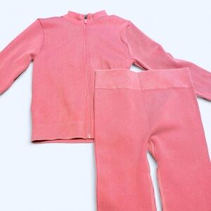 Pink Ribbed Zip-Up Jacket & Leggings Set